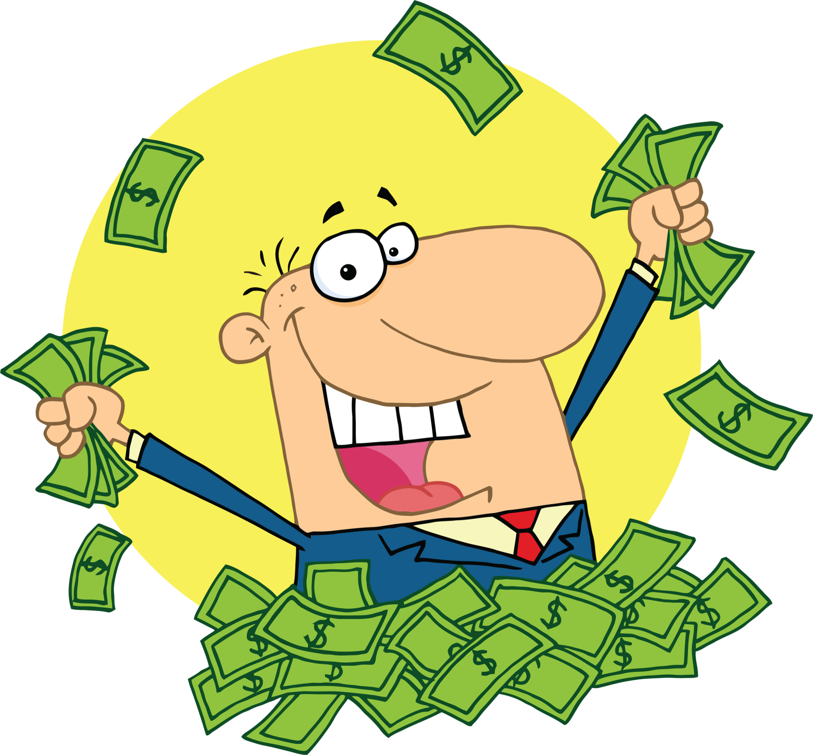 a cartoon man with money in his hands