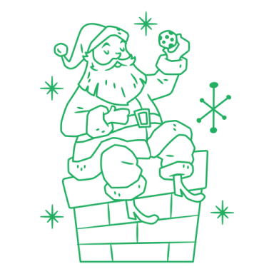 a green line drawing of santa sitting on a couch