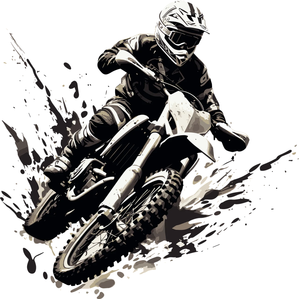 a person riding a motorcycle on a white background