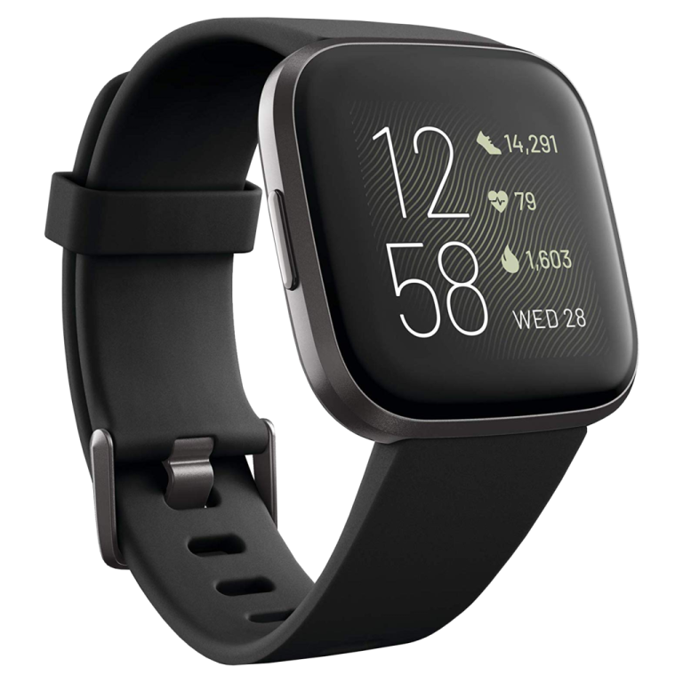 a black smart watch on a white background