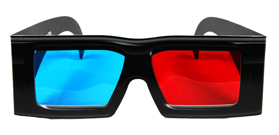 a pair of glasses with red and blue lenses