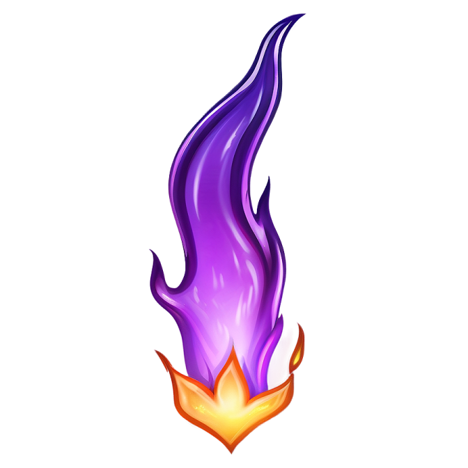 a purple flame on a white background