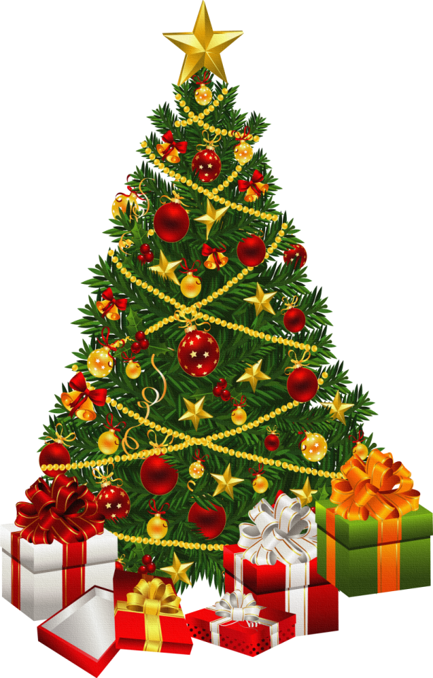 a christmas tree with presents around it