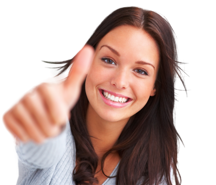 a woman giving a thumbs gesture