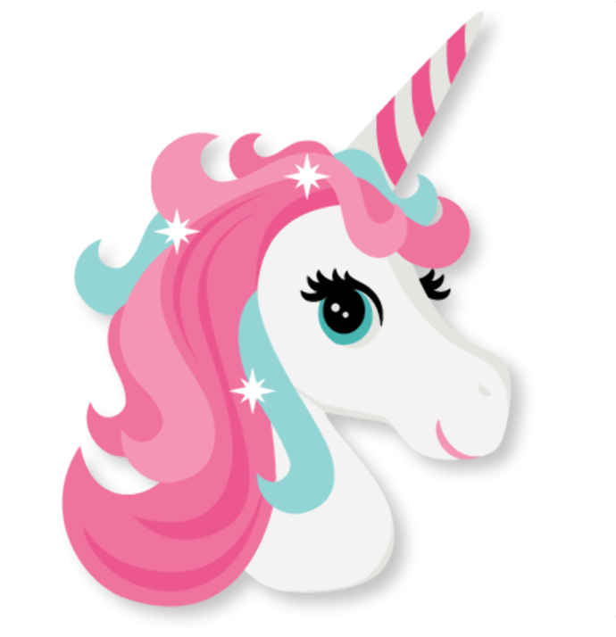 a pink and blue unicorn head with stars on it