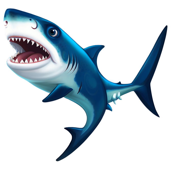 a cartoon shark with its mouth open