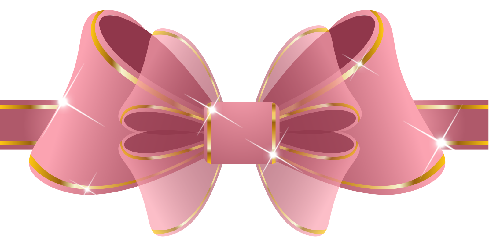 a pink bow with gold trims