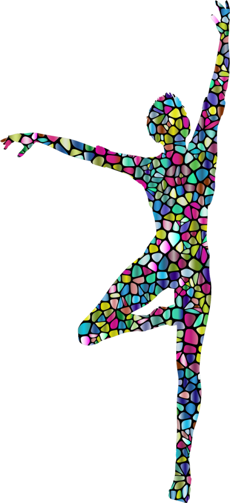 a silhouette of a woman in a colorful mosaic pattern