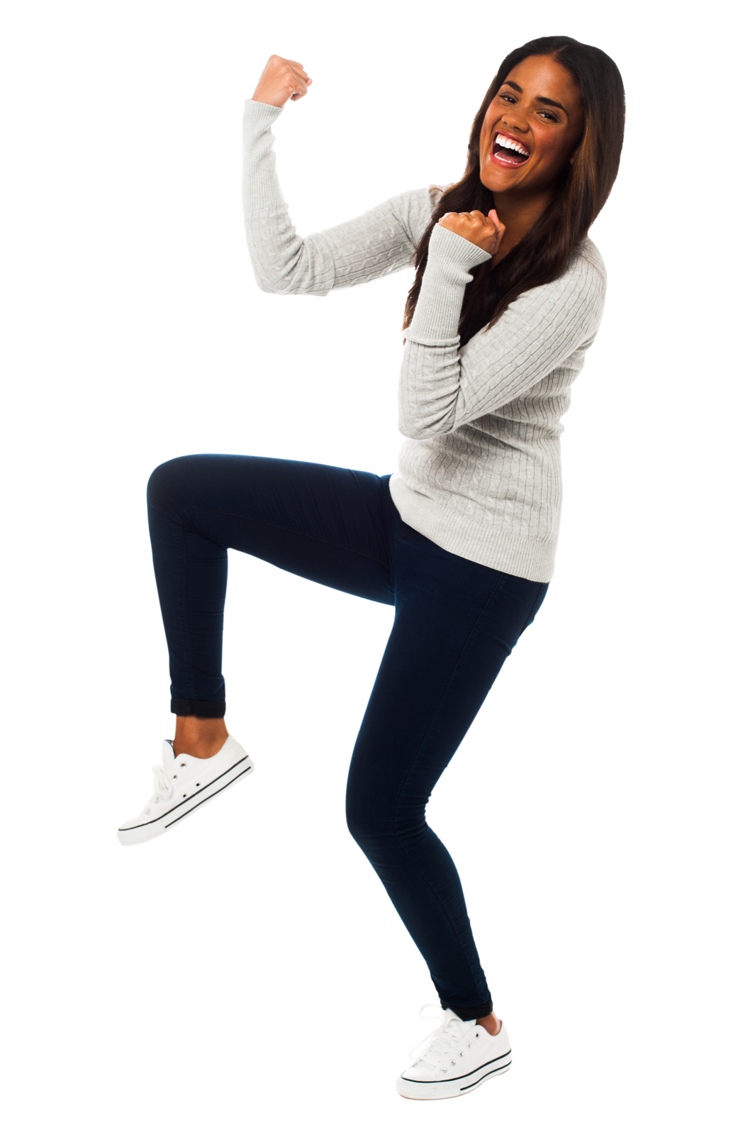 a woman is jumping in the air
