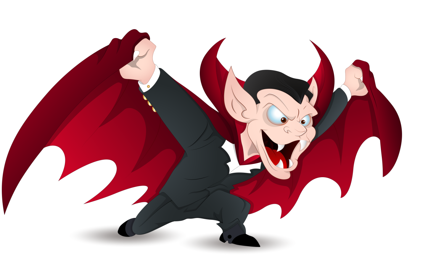 a cartoon character in a suit and tie with his hands up