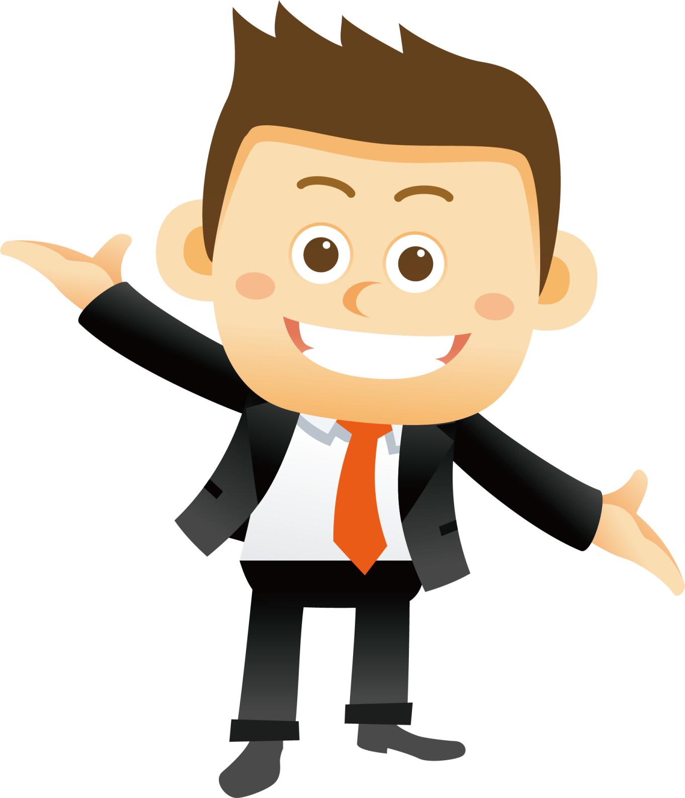 a man in a suit and tie pointing at something
