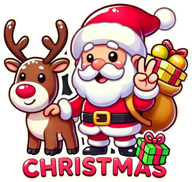 a santa claus and reindeer with the word christmas