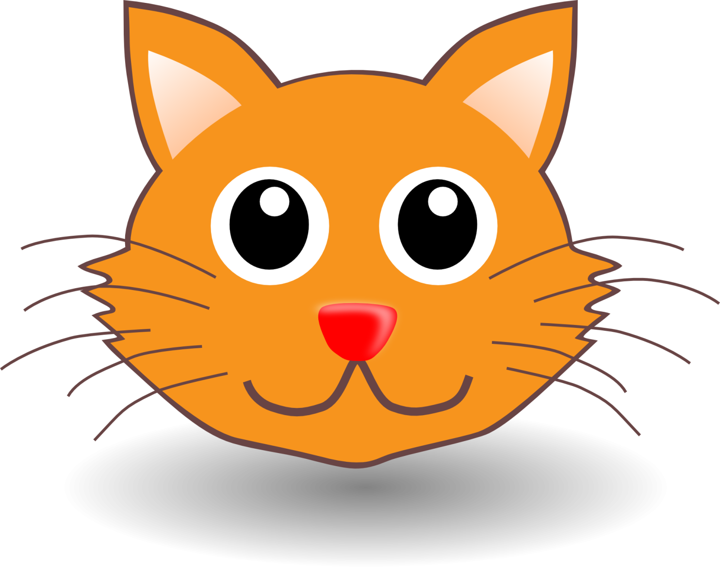 an orange cat with big eyes and a red nose