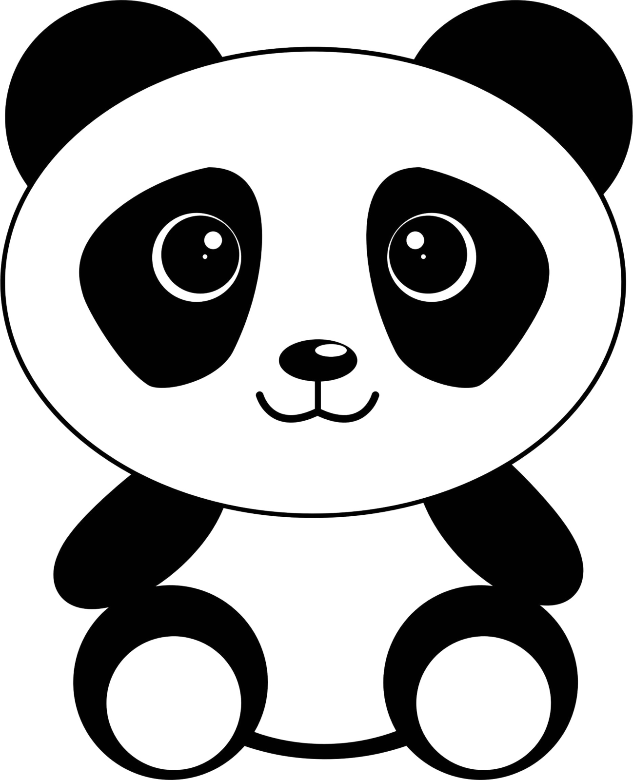 a black and white panda bear with big eyes