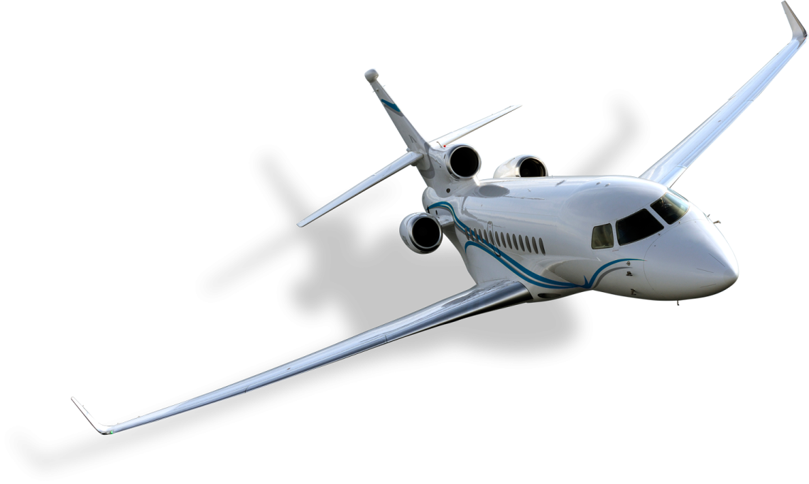 a white and blue airplane flying through the air