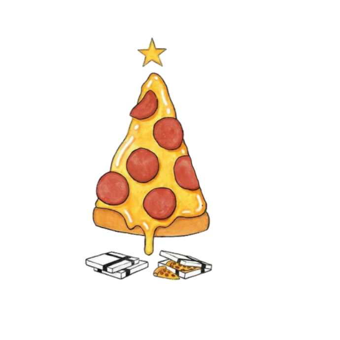 a drawing of a pizza christmas tree