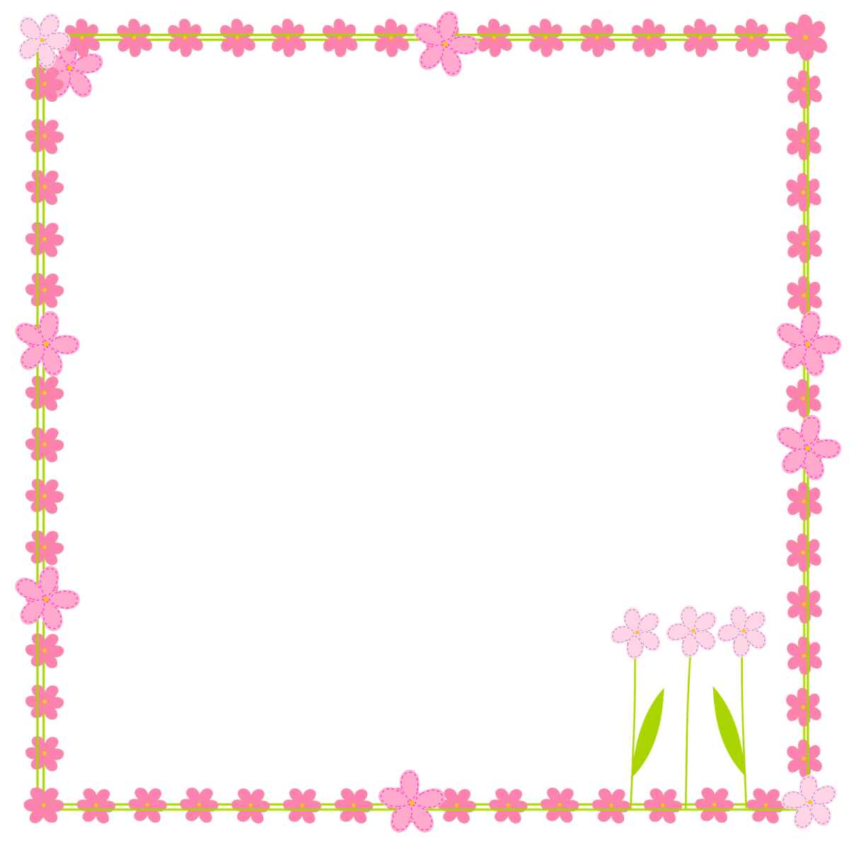 a pink frame with flowers and leaves