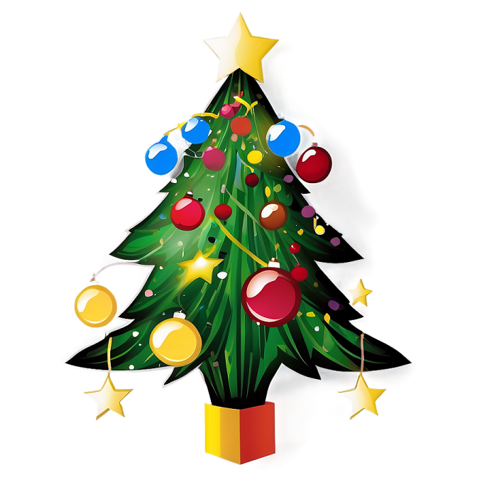 a christmas tree with balls and stars on it