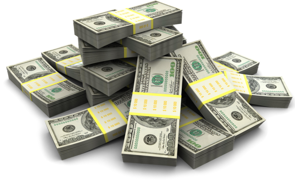 a pile of money on a white background