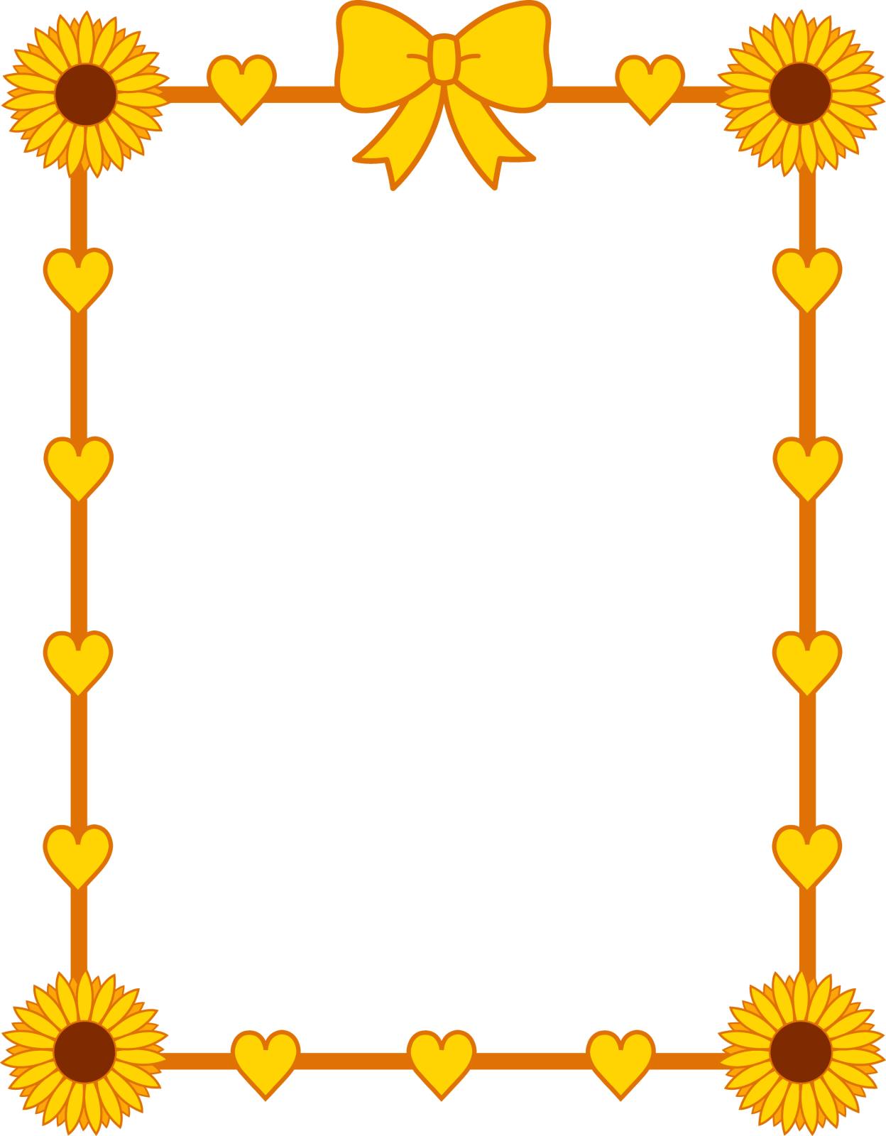 a frame with sunflowers and hearts