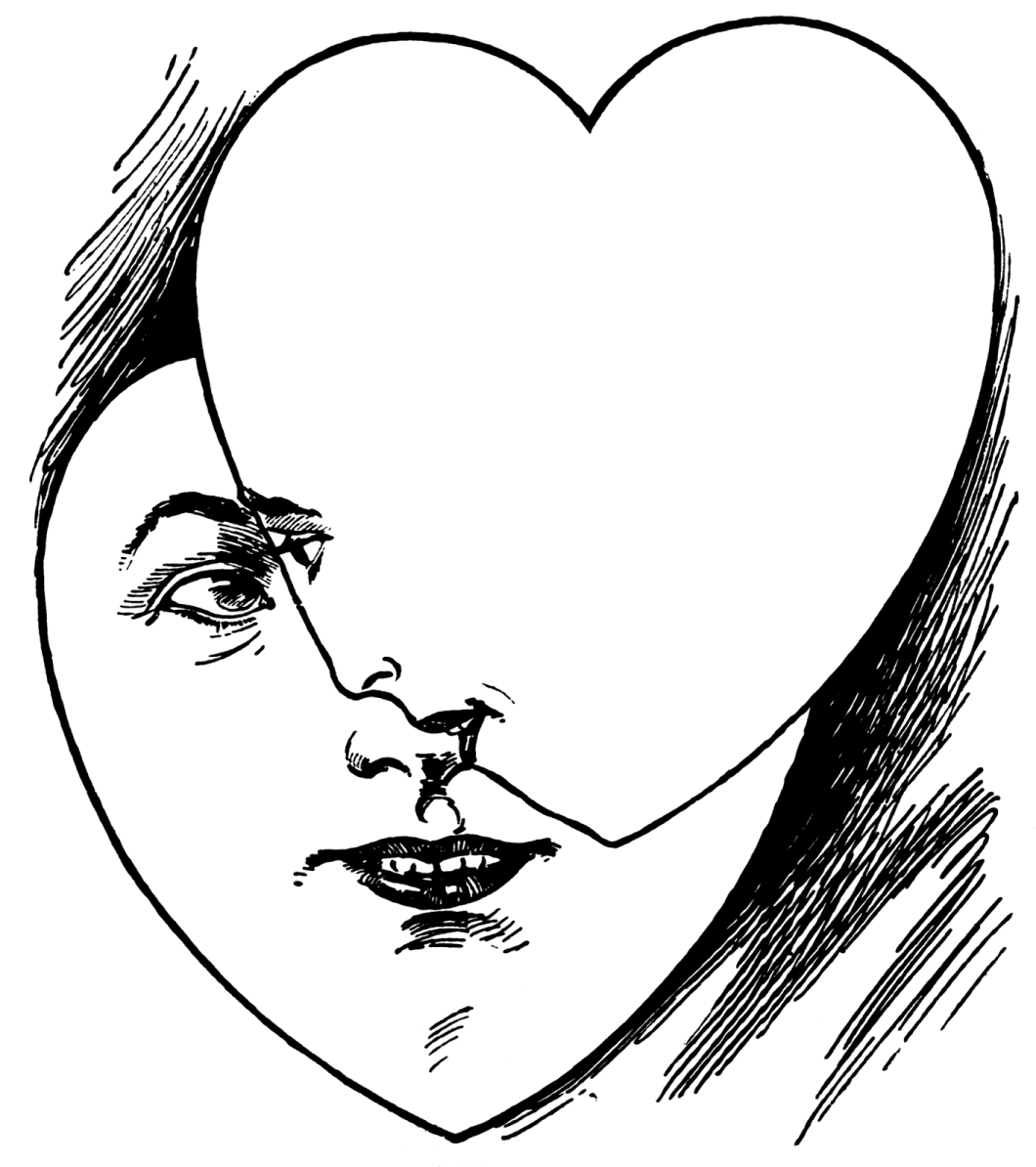 a black and white drawing of a woman's face