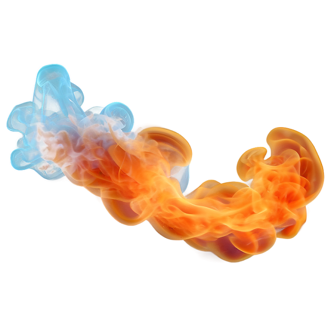 an orange and blue smoke on a white background