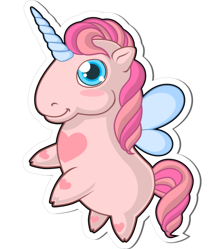 a pink unicorn with blue eyes and wings