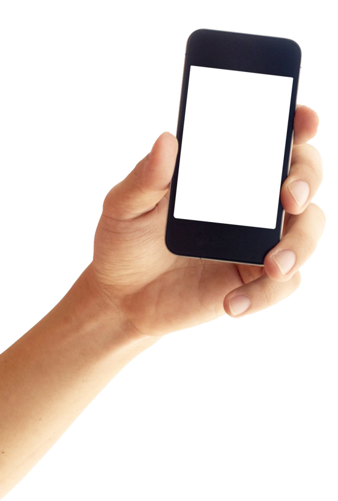 a hand holding a smart phone with a blank screen