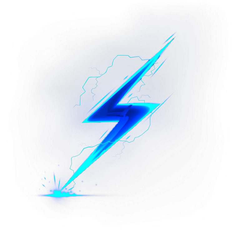 a blue lightning bolt on a white background