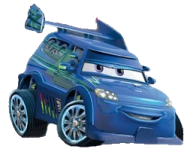 a blue toy car with a light on top