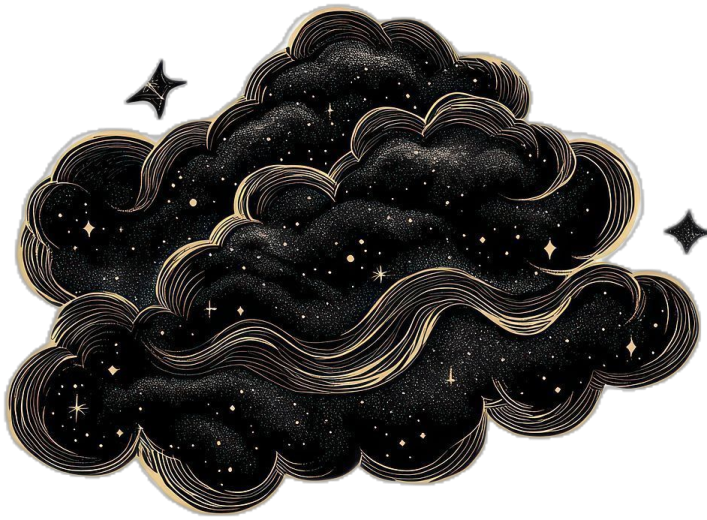 a black and gold cloud with stars in the sky