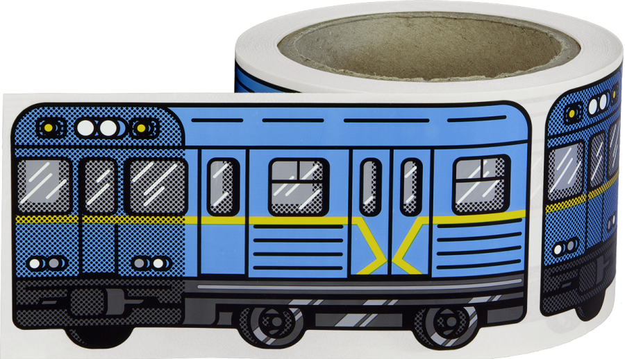 a roll of tape with a train on it