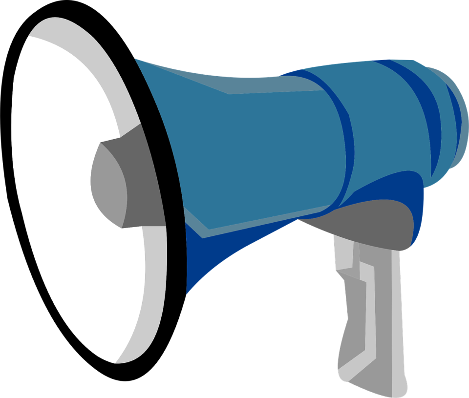 a blue megaphone on a white background