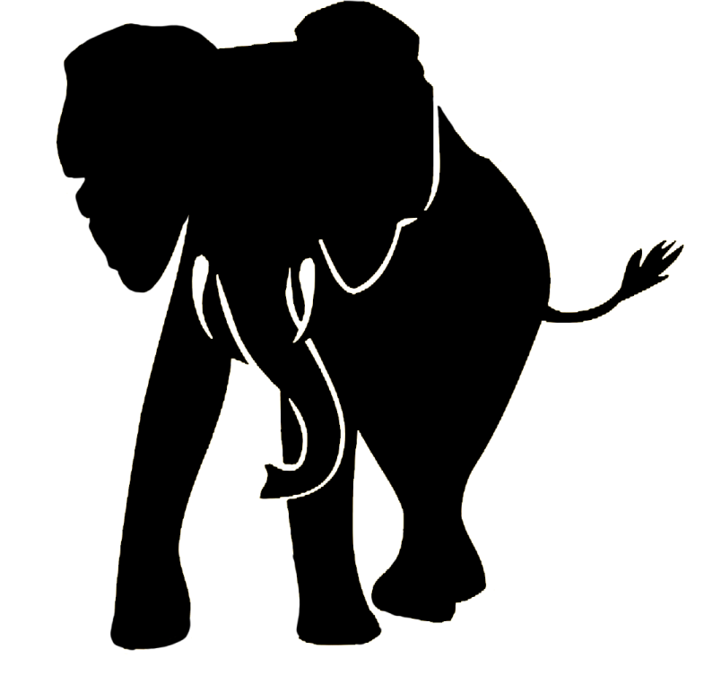 an elephant silhouetted on a white background