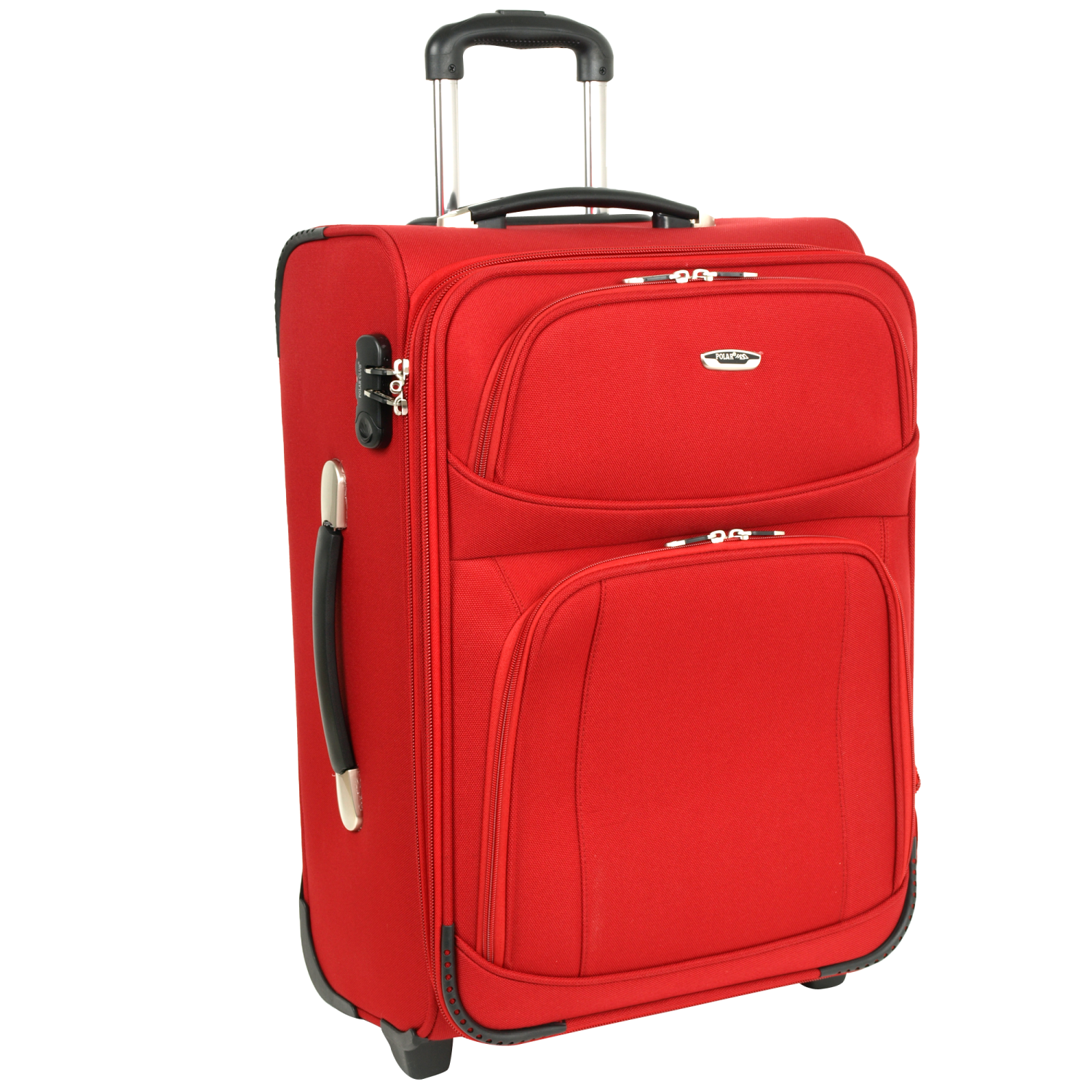 a red piece of luggage on a white background