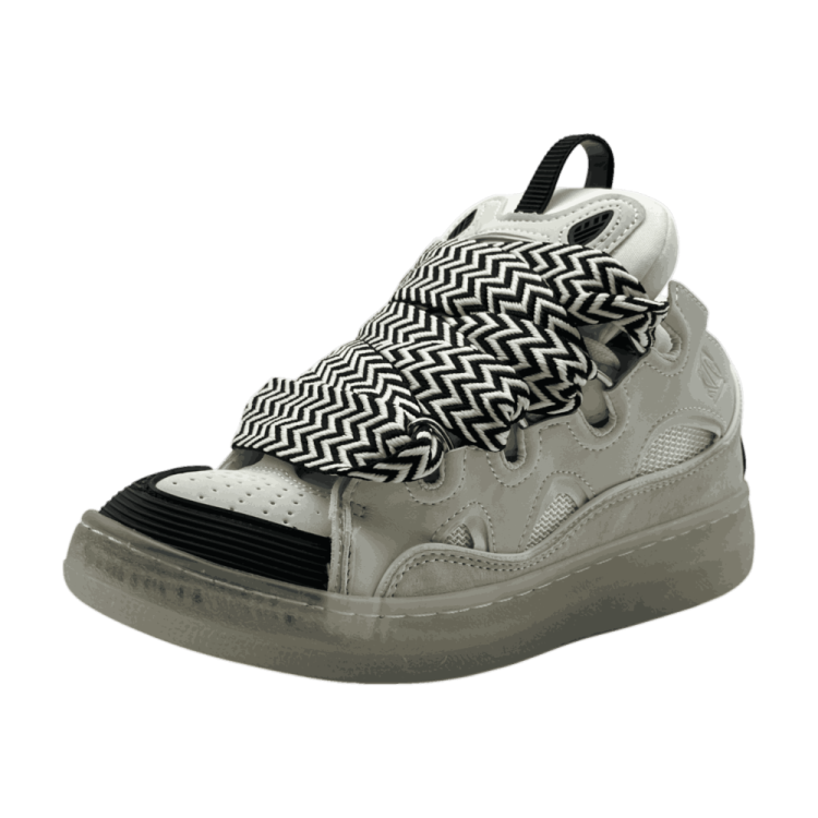 a pair of sneakers with black and white che print