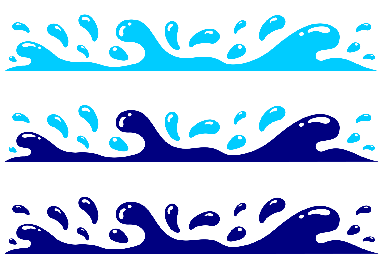 three blue water splashes on a white background