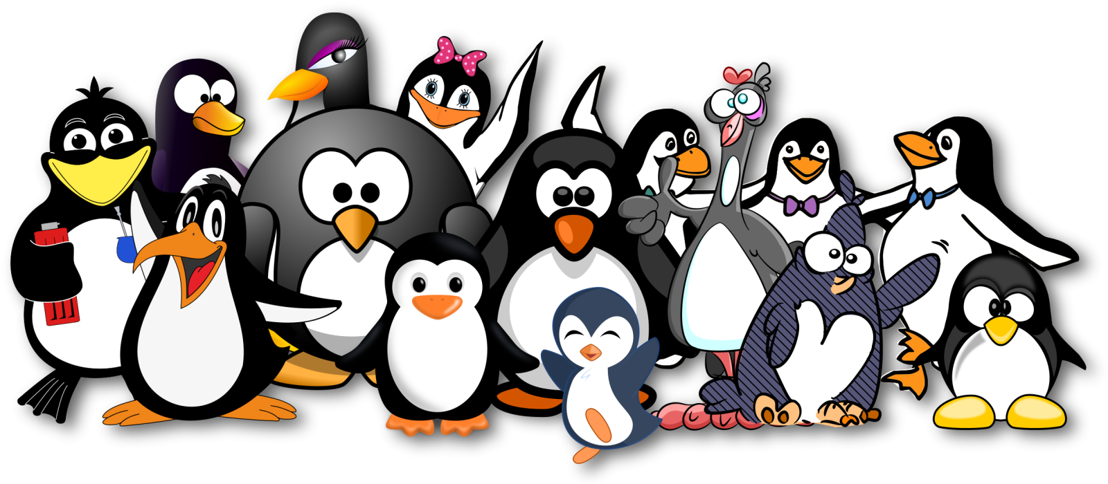 a group of penguins standing next to each other penguins