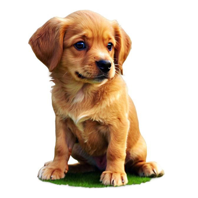 a small dog sitting on top of a green field