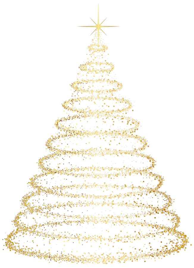 a gold christmas tree with stars on it