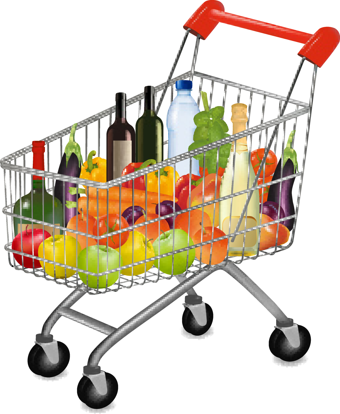 a shopping cart filled with groceries