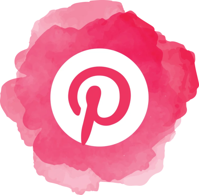 the pin logo on a pink watercolor background