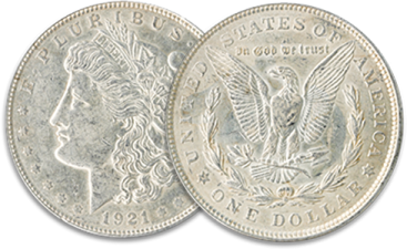 a silver coin with the head of an eagle