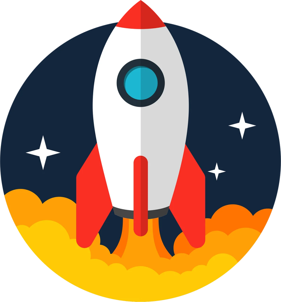 an illustration of a rocket in the sky