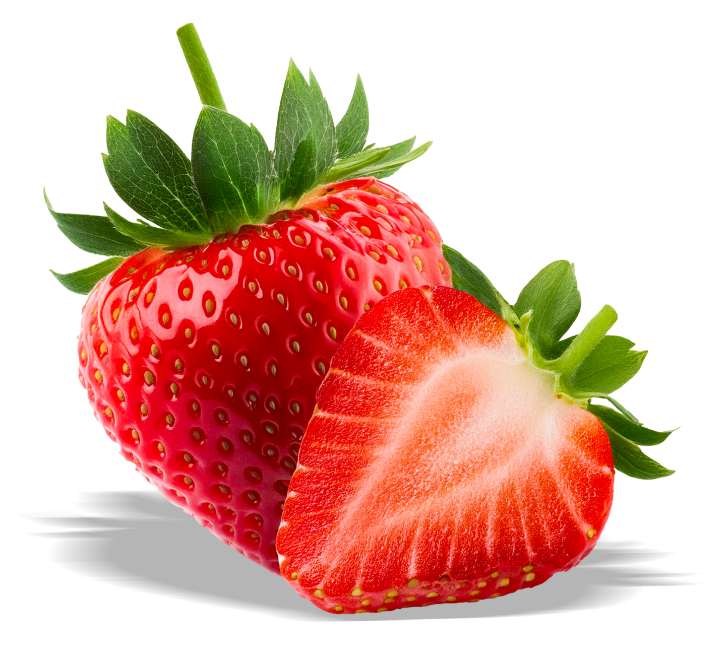 two strawberries on a white background