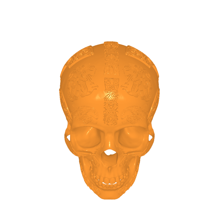 an orange skull head on a white background