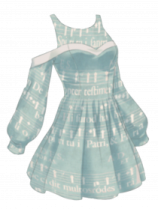 a blue dress with white letters on it