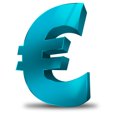 a blue euro symbol on white background