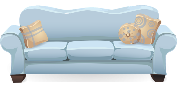 a blue couch with pillows on it
