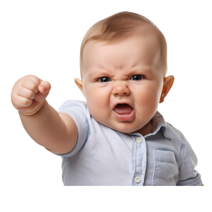 a baby with an angry look on his face